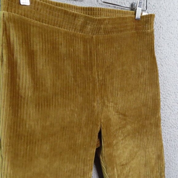 Aerie Flare Pants Large Regular Groove-On Velour High Waist Ribbed Gold NEW - Picture 2 of 11